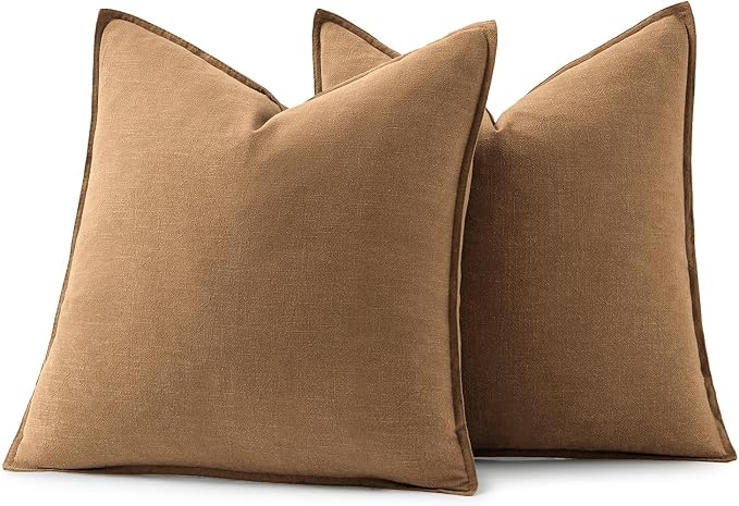 MIULEE Decorative Linen Pillow Covers 18x18 Inch Brown ​Boho Farmhouse​ - Image 6