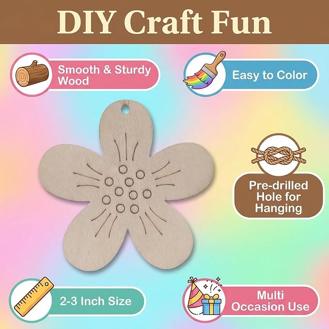 Le Shang 12 PCS Unfinished Wood Crafts, Spring Crafts - Image 5