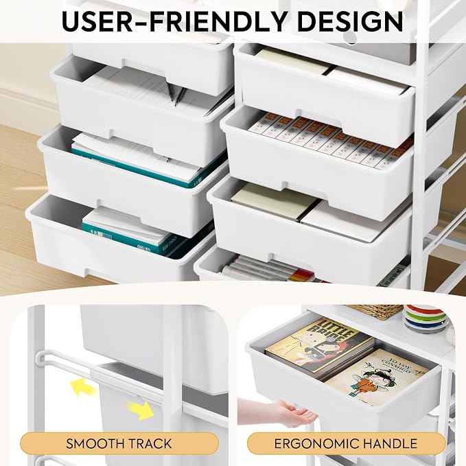 Rolling cart with 8 drawers, Storage drawer cart with wooden tabletop, Lockable - Image 4