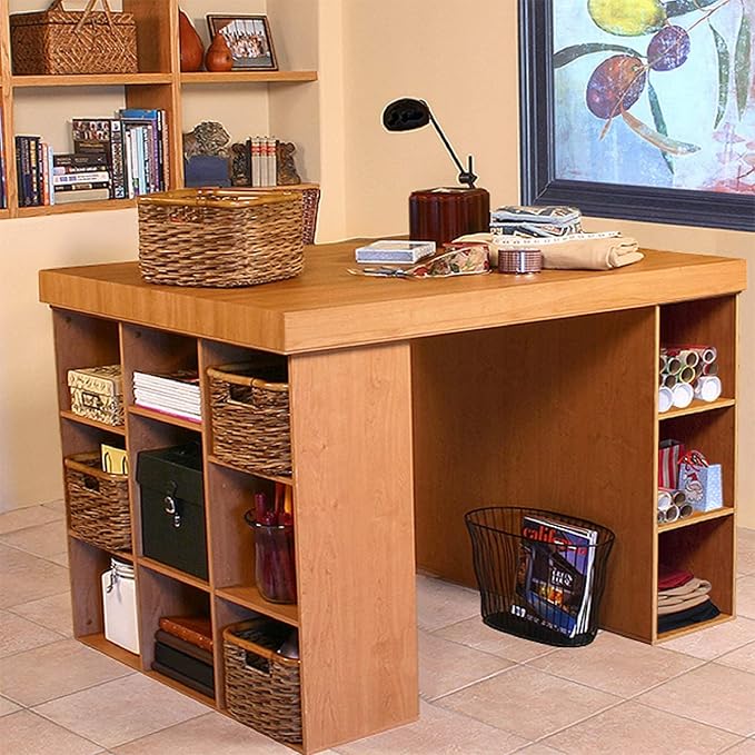 Project Center Desk with Bookcase and 3 Bin Cabinet-Oak - Image 2