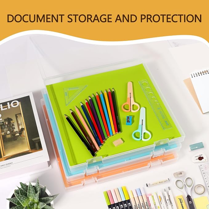 12x12 Inch Scrapbook Paper Storage, 4 Pack Plastic Paper Storage Box - Image 8