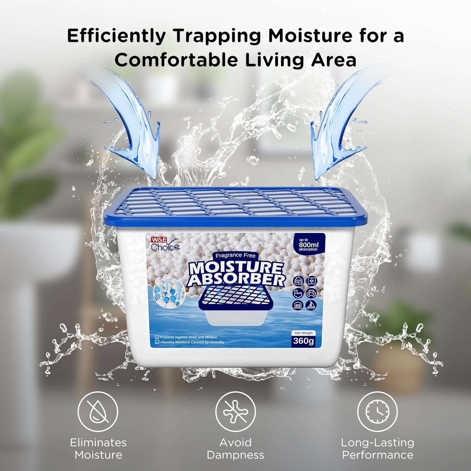 W&E Choice Moisture Absorbers, Fragrance-Free Dehumidifier Boxes for Home, Bathroom, Closet, RV & Car, 3 Pack 12.7 OZ