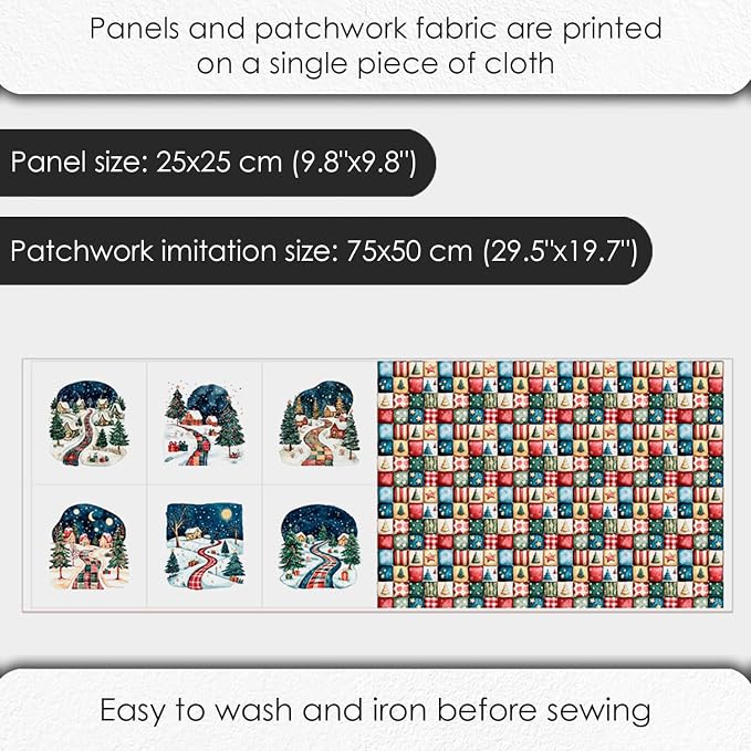 Winter Village Patchwork Cotton Fabric Panel – 6 Designs 10×10 inch + Bonus - Image 4
