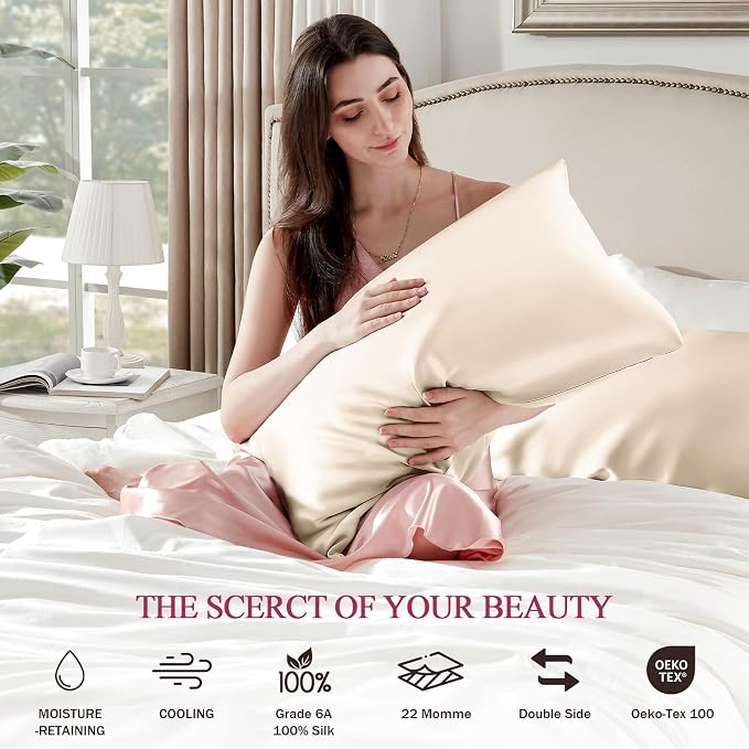 100% Silk Pillow Cases 2 Pack Queen Size Mulberry Silk Pillowcase Set of 2 - Image 6