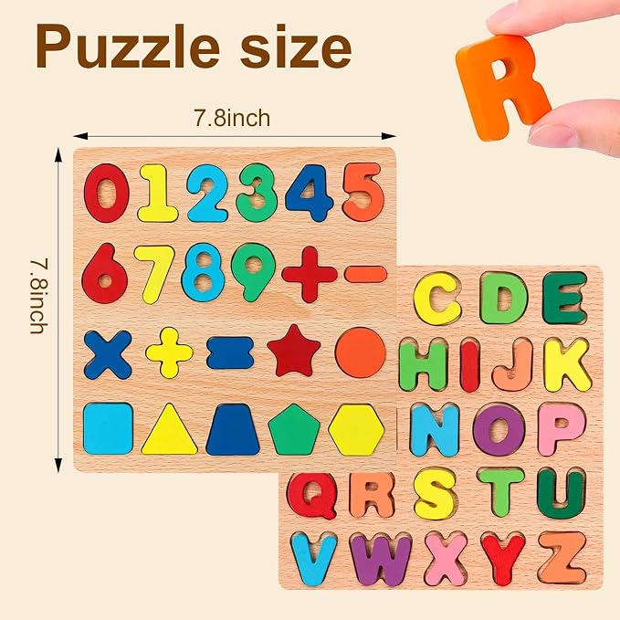 Winbar Wooden Puzzles for Toddlers, Alphabet Shape Puzzles for 3 Years Old | 3 - Image 2