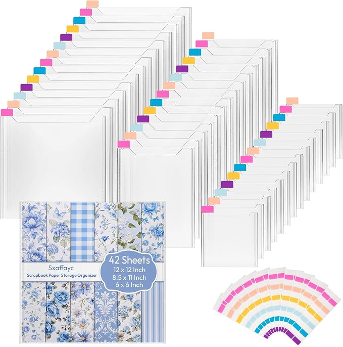 42 Pack Scrapbook Paper Storage, 3 Different Sizes Paper Organizer by Sxaffayc