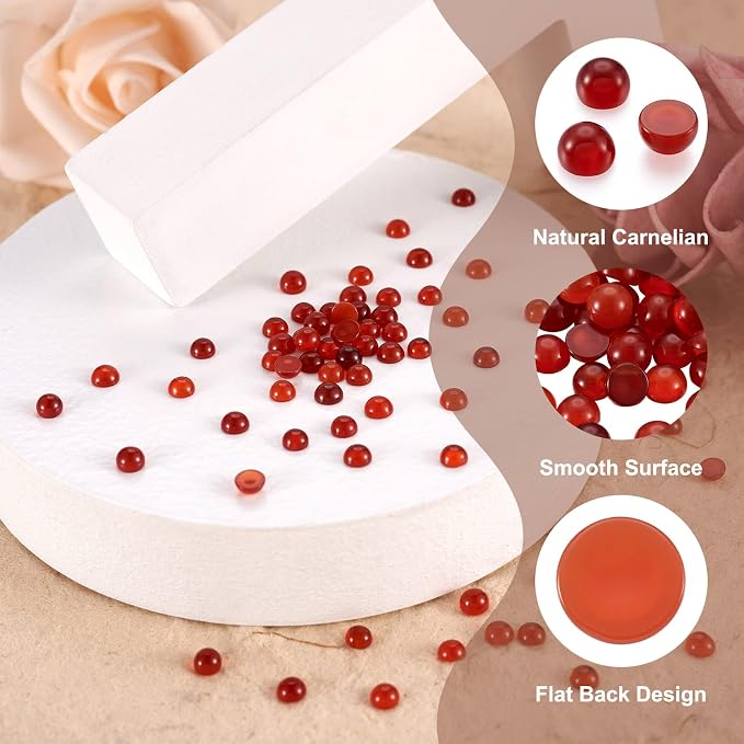 FASHEWELRY 100Pcs Natural Carnelian Cabochons Flat Back Gemstone Cabochons 4mm - Image 6