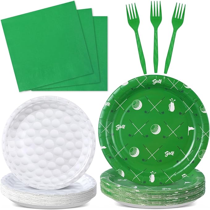Qyeahkj 100 Pcs Golf Party Supplies Golf Ball Disposable Plates and Napkins Set by Qyeahkj