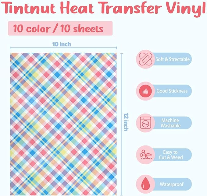 Tintnut Plaid Heat Transfer Vinyl, 10 Sheets 12"x10" Iron on Vinyl | Colorful - Image 2