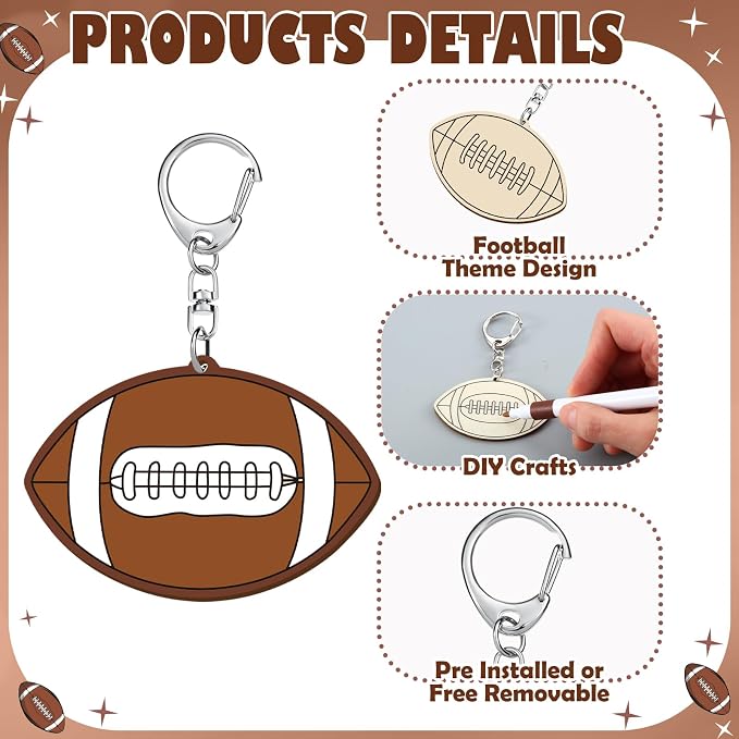 RattanView 24 Pcs Football Craft Color Your Own Keychains DIY Craft Wooden - Image 3