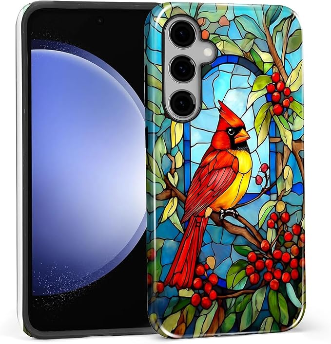 for Samsung Galaxy S25 FE Case, Stained Glass Cardinal Bird Pattern Glossy 2 in - Image 3