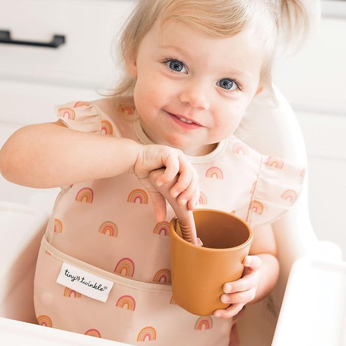 Tiny Twinkle Mess Proof Baby Bibs for Eating – Waterproof, Wipeable Toddler Bibs with Pocket – Baby Food Bibs for Girls & Boys(3 Pack,Boho Set)
