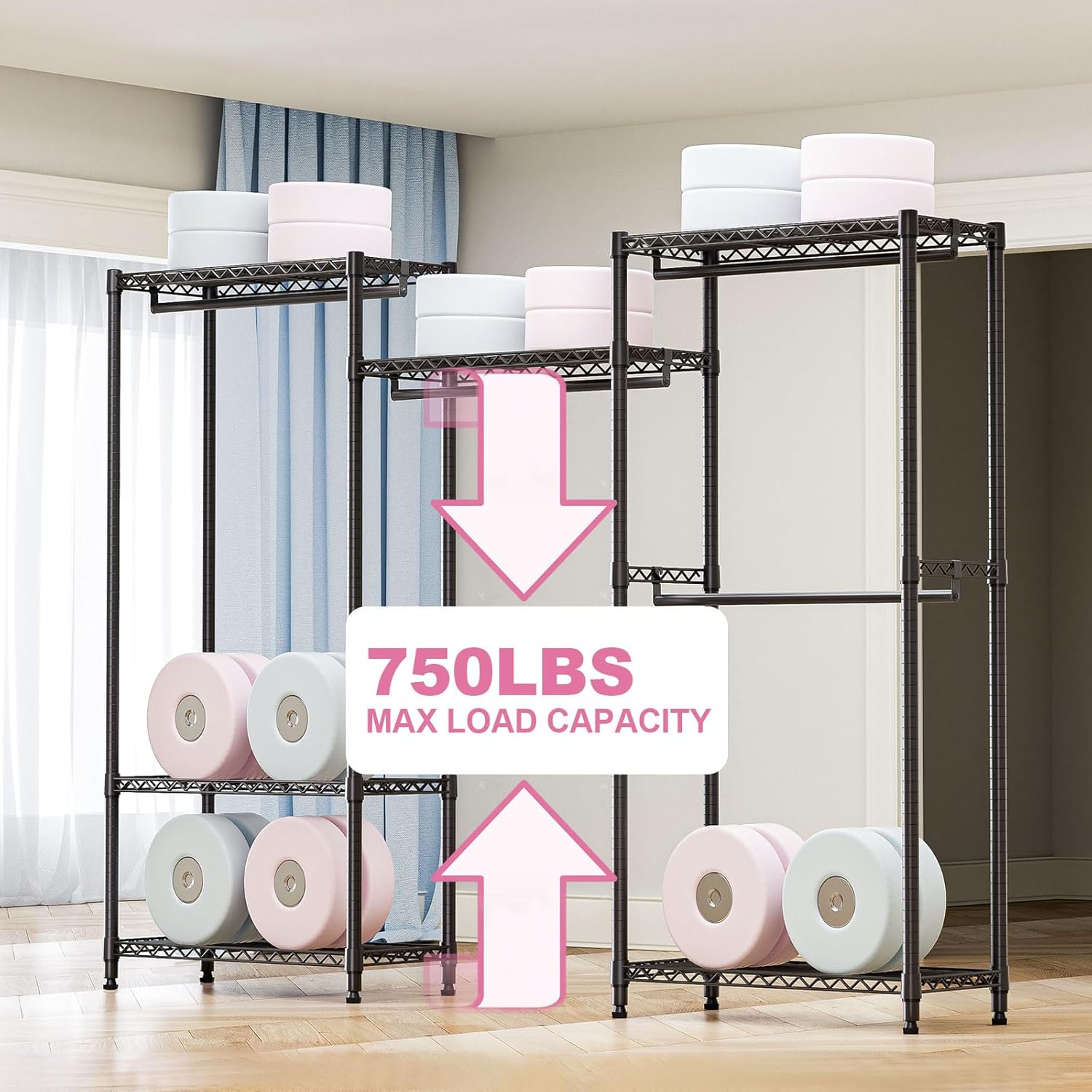 Heavy Duty Rolling Garment Rack 3 Tiers Adjustable Wire Shelving Clothes Rack with Rods Storage Closet Clothing Rack Black 15.7" D x 70.8" W x 76.5" H