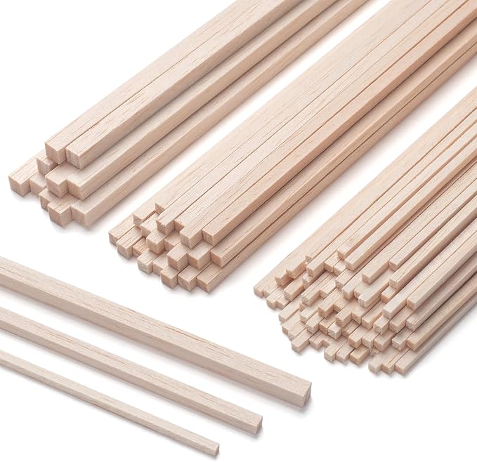 Balsa Wood Sticks for Crafts, Balsa Wood Strips 1/8 in+3/16 in+1/4 in, by Coowayze