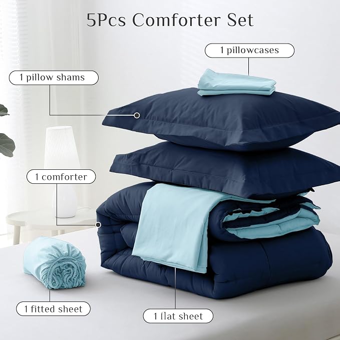 JOLLYVOGUE Twin Comforter Set, Ultra-Soft Bed in a Bag Twin Size 5 Pieces - Image 5