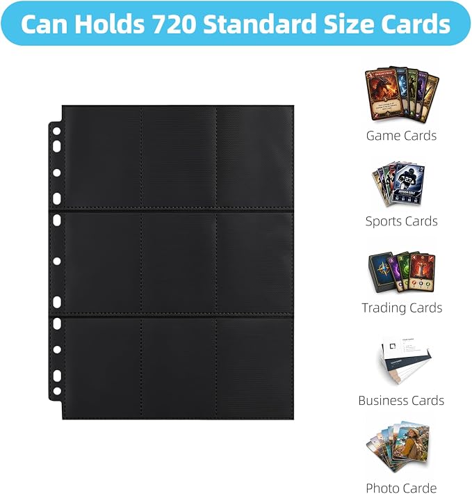 40 Pack 720 Pockets Trading Card Binder Sleeves 11 Holes Fit, Acid-free - Image 3