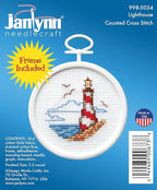 Janlynn 18 Count Round Mini Counted Cross Stitch Kit, 2-1/2-Inch, Lighthouse - Image 2