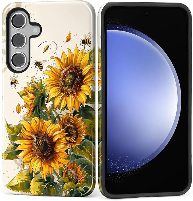 for Samsung Galaxy S24 FE Case, Sunflowers Bees Pattern Glossy 2 in 1 by Teonvpu