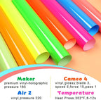 WRAPXPERT Neon HTV Heat Transfer Vinyl 8 Neon Vinyl Assorted Sheets 12x10In - Image 3