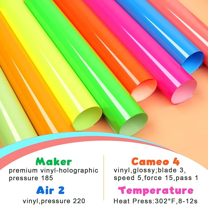 WRAPXPERT Neon HTV Heat Transfer Vinyl 8 Neon Vinyl Assorted Sheets 12x10In - Image 3