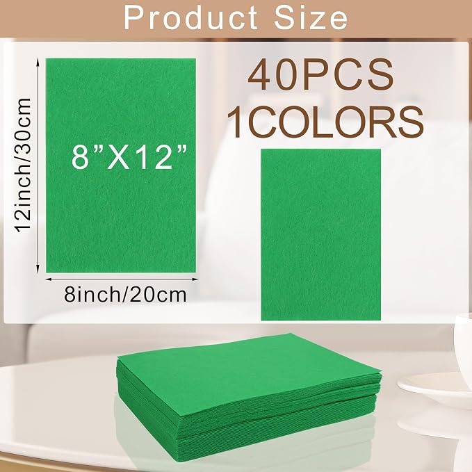 40 Pcs Stiff Felt Fabric Sheet for Crafts, 1mm Thick and 8”x12”Green Felt - Image 2