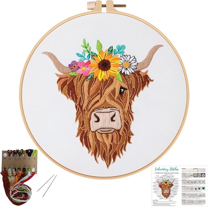 Louise Maelys Highland Cow Floral Embroidery Kit by LouiseMaelys