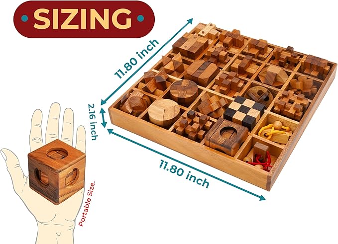BSIRI 25 in 1 Wooden Brain Teaser Puzzles - Image 4
