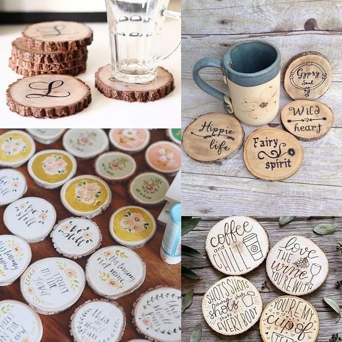 Unfinished Natural with Tree Bark Wood Slices 30 Pcs 2.4"-2.8" inch Disc - Image 5