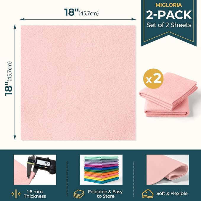 Felt Fabric Sheet 18 x 18 Inch, 1.6mm Thick | Soft and Flexible Nonwoven - Image 2
