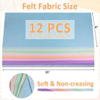 XSEINO 12 Rolls 8"x35" 1.4mm Thick Soft Felt Fabric Sheet 12 Assorted Mist - Image 3