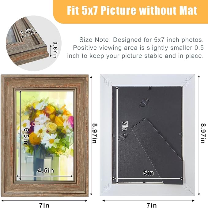 LUCKYLIFE 5x7 Picture Frame Set of 8, Rustic Farmhouse Picture Frames - Image 4