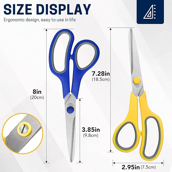 BURVAGY 8" 12 Pack All Purpose Heavy Duty Scissors- Comfort-Grip Sharp Scissors - Image 2