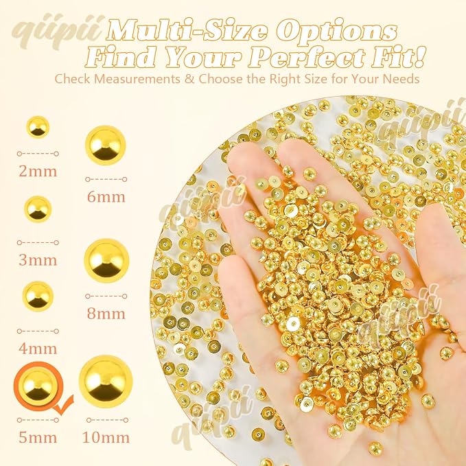 qiipii 1650PCS 5mm Shiny Gold Round Half Round Pearls - Image 3