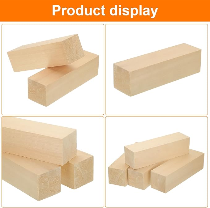 MECCANIXITY 4Pcs Basswood Carving Block, 1.6"x1.6"x6" Square Wooden Dowels - Image 4