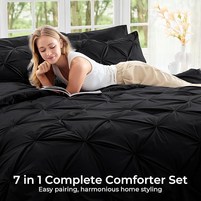 Sasttie California King Comforter Set, 7-Piece Bed in a Bag, Pintuck Bedding - Image 6