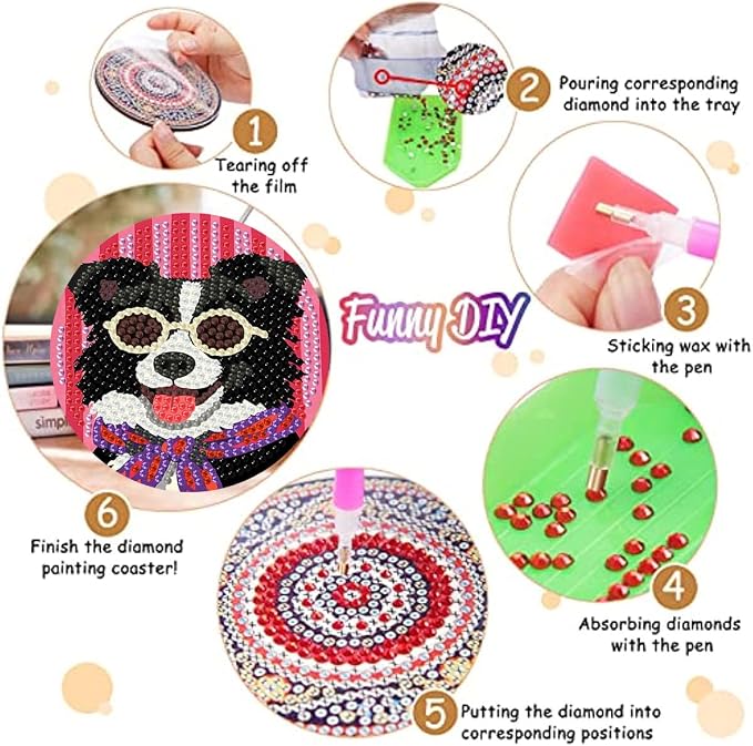 8 Pack Diamond Art Coasters, Funny Dog Diamond Painting Coasters Kits | Dog - Image 3