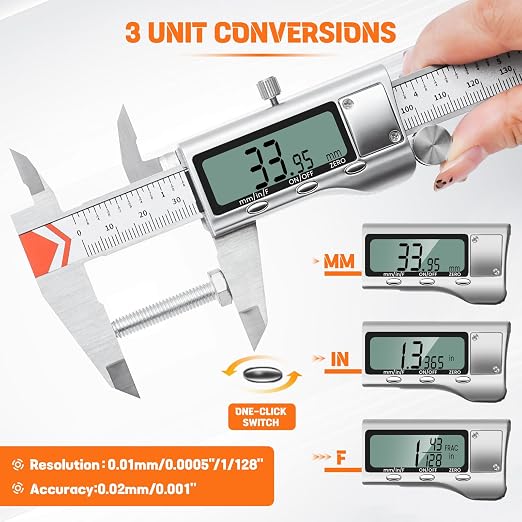 HARDELL 6" Digital Caliper, All-Metal Electronic Micrometer - Image 3