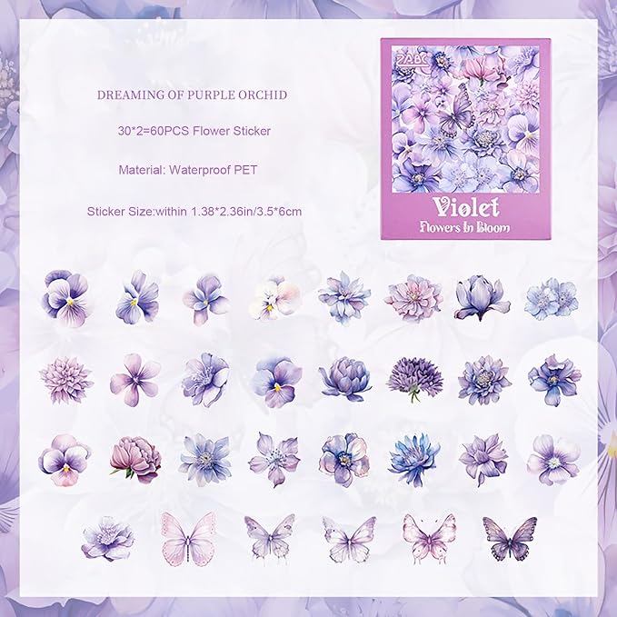 Doraking 60 Pieces Glitter Shiny Flower Stickers - Image 2