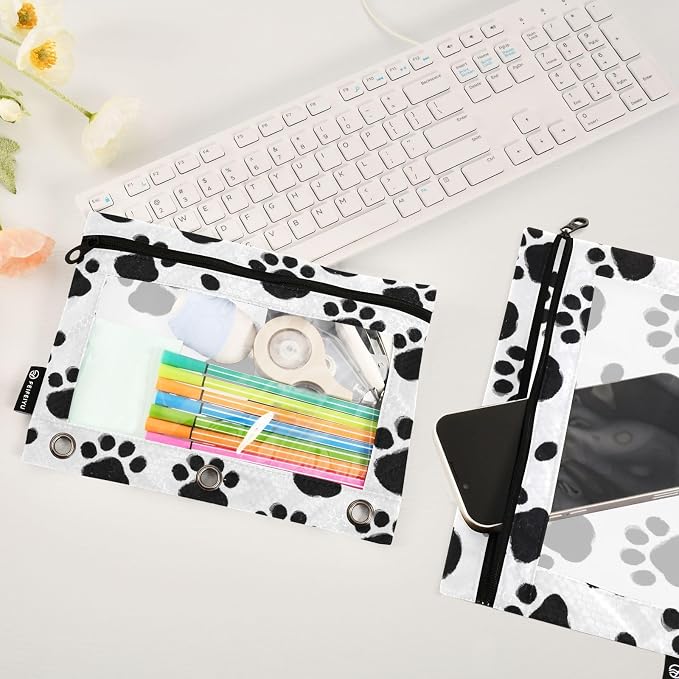 Black Paws Print Pencil Pouch for 3 Ring Binder, 2 Pack Waterproof Pencil Bags - Image 5