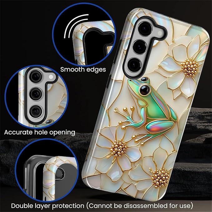 for Samsung Galaxy S23 Plus Case, Stained Glass Frog Flowers Pattern Glossy 2 - Image 5