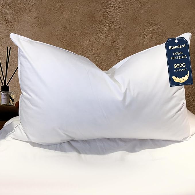 BHZ Goose Down Feather Standard/Queen Pillow, Luxury Hotel Collection Bed Pillow by BHZHouseholdProducts