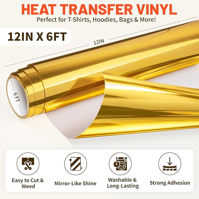 TECKWRAP Heat Transfer Vinyl for T-Shirts, Metallic Gold | Easy Weed HTV Vinyl - Image 2