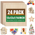 24 Pack Basswood Sheets 1/16x12X12Inch, Plywood Sheets by ESRICH