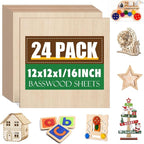 24 Pack Basswood Sheets 1/16x12X12Inch, Plywood Sheets by ESRICH