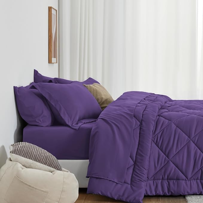 Love's cabin Twin Comforter Set Purple, 5 Pieces Twin Bed in a Bag, All Season - Image 3