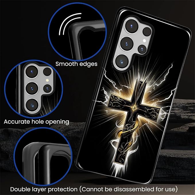 for Samsung Galaxy S25 Ultra Case, Cool Cross Pattern Glossy 2 in 1 Shockproof - Image 5