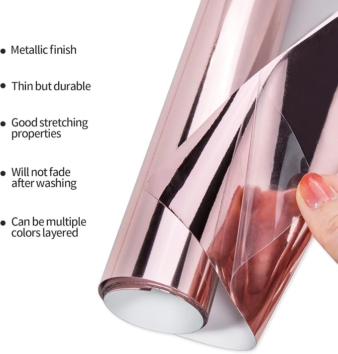 Gatichetta Metallic HTV 12" X 6ft Heat Transfer Vinyl Roll Rose Gold Foil Iron - Image 8