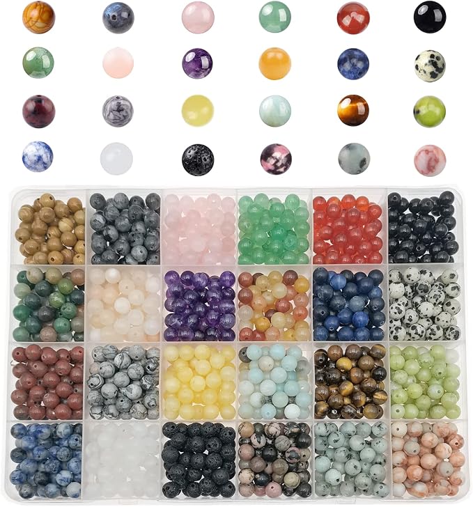 1200pcs 6mm Natural Gemstone Beads Crystal Bracelet Jewelry Making Kit | by GangGangHao
