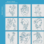 ORIGACH 9PCS 11.8x11.8inch Modern Minimalist Abstract Women Stencil, Floral - Image 2