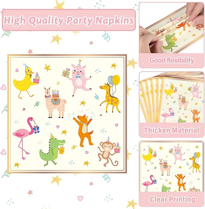 Qyeahkj 100PCS Party Animal Plates and Napkins Party Supplies Happy Birthday - Image 4
